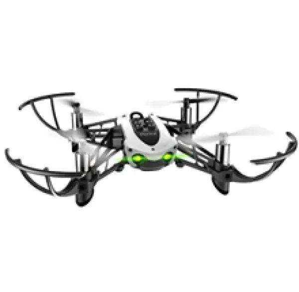 Flying drone with four wing-looking things out to the sides curving up