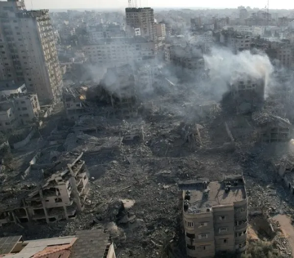 Bombs hitting buildings