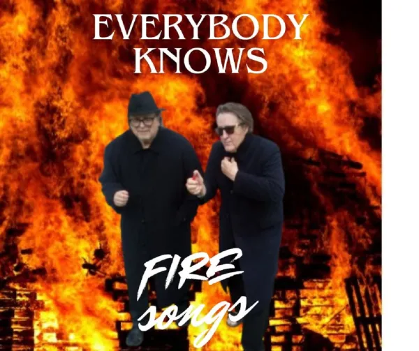 Bob and Dan walking away from a fire