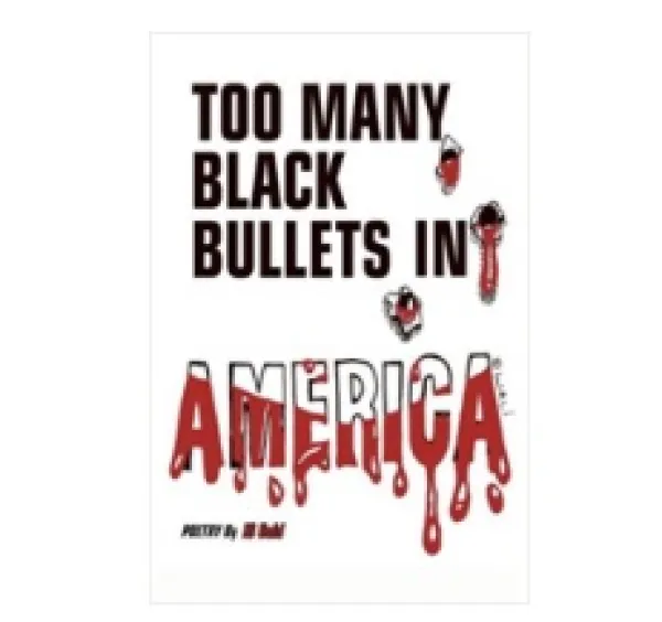 Words Too Many Black Bullets in America with blood dripping off the word America