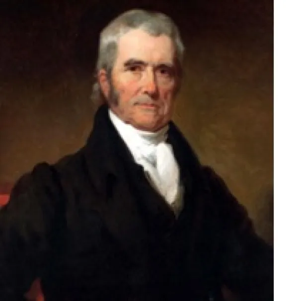 Painting of an older man with long gray hair and sideburns wearing a high white ascot under a black jacket