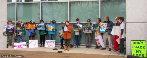 People protesting outside