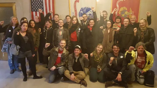 $15 minimum wage supporters at Columbus City Hall. 