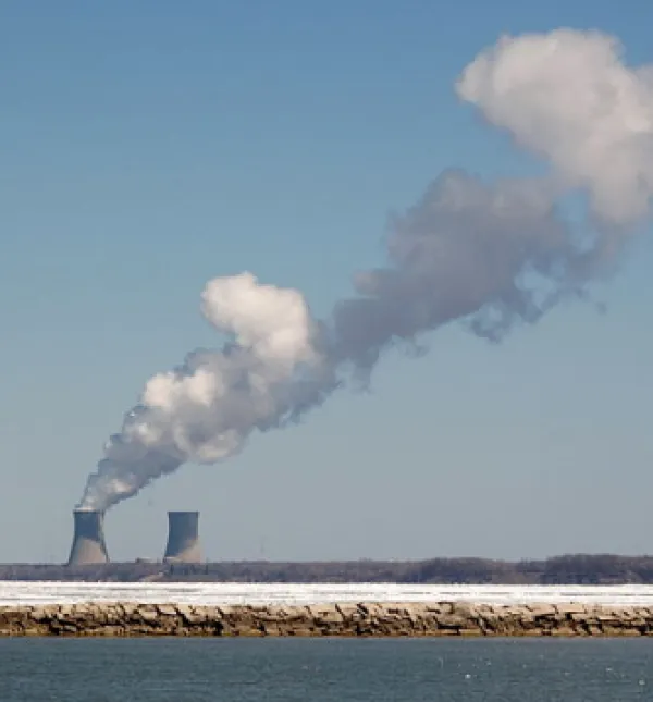 Nuclear plant with smoke spewing out