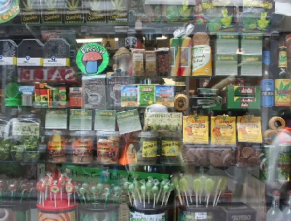 Store with shelves of edibles