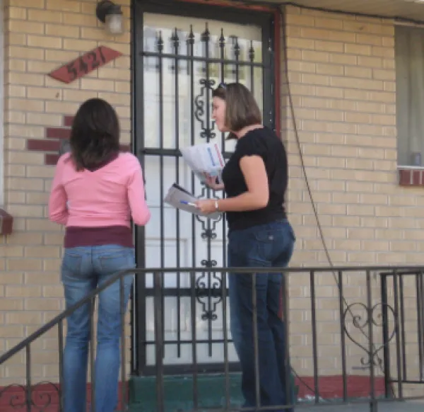 People knocking on a door