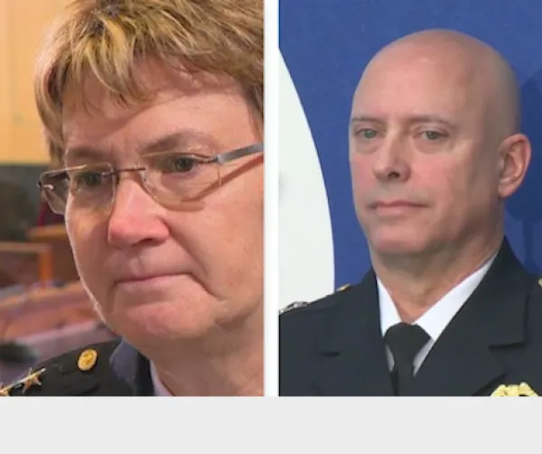 Three photos, female police chief, male police chief
