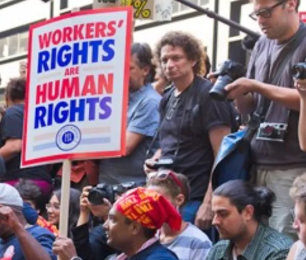Protest sign Worker's rights are human rights