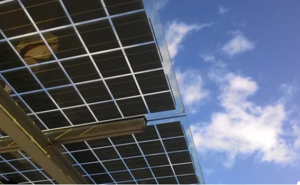 Solar panels against the blue sky