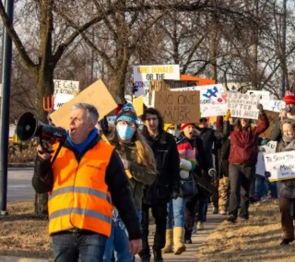 People marching outside