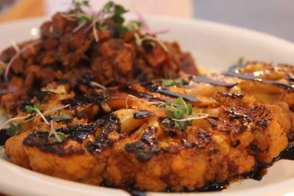 Cauliflower steak and sweet potatoes