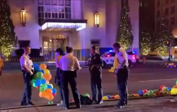 Police on street with balloons