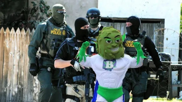 Buddy mascot with DEA agents