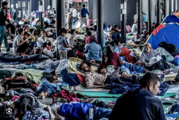 Immigrants camping out